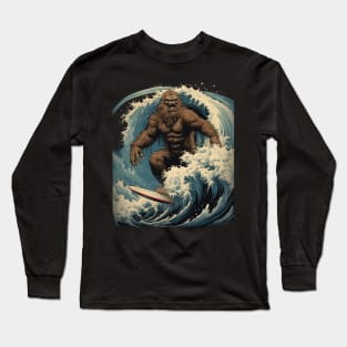 Funny Bigfoot Art The great wave off Kanagawa Japanese Long Sleeve T-Shirt
